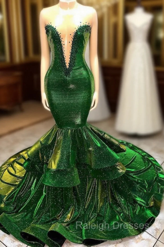 Green Gorgeous Ruffles Mermaid Prom Dresses Chic Sweetheart Appliques Long Evening Dresses Main image