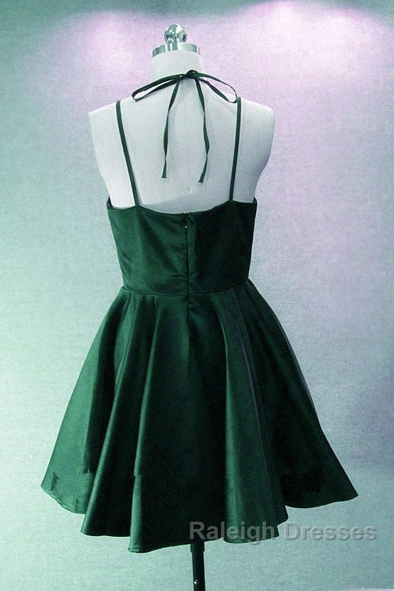 Green Halter Short Satin Long Party Dress, Green Homecoming Dresses , Short Party Dress Secondary image