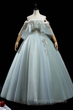 Green Lace Long A Line Off the Shoulder Prom Dresseses