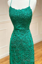 Green Lace Mermaid Backless Spaghetti Straps Prom Dresses, Prom Gowns,maxi dresses
