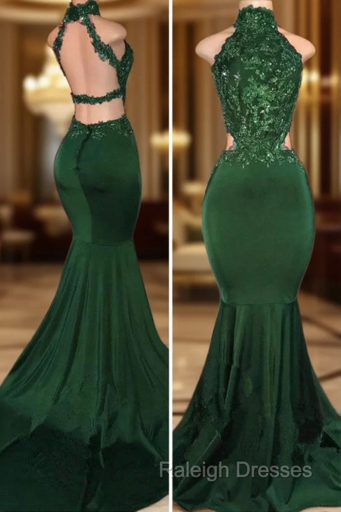 Green lace mermaid prom dress, green evening dress Main image