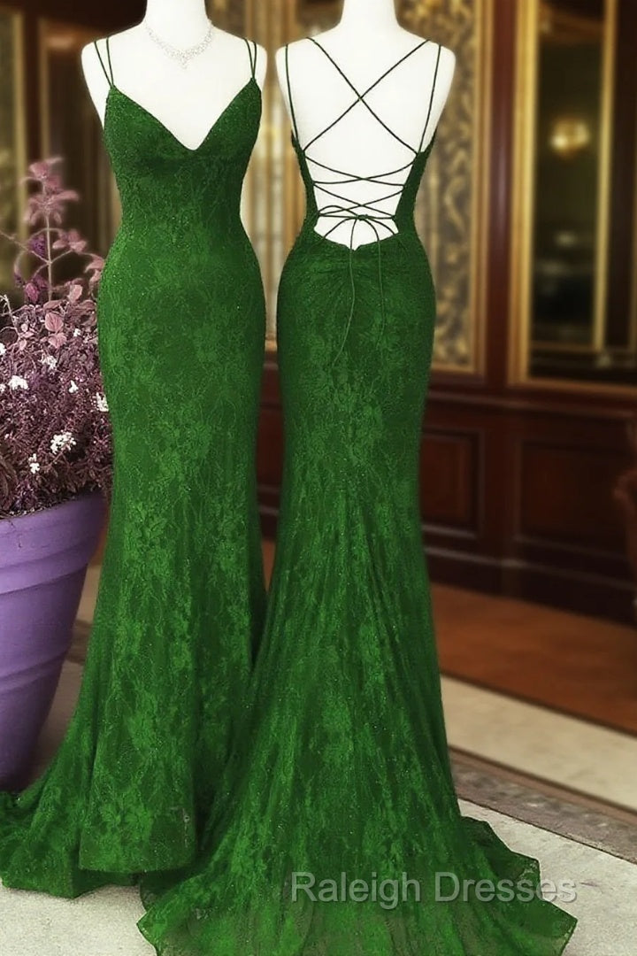 Green Lace Mermaid Straps Long Prom Dresses Green Lace Wedding Prom Dresses Main image