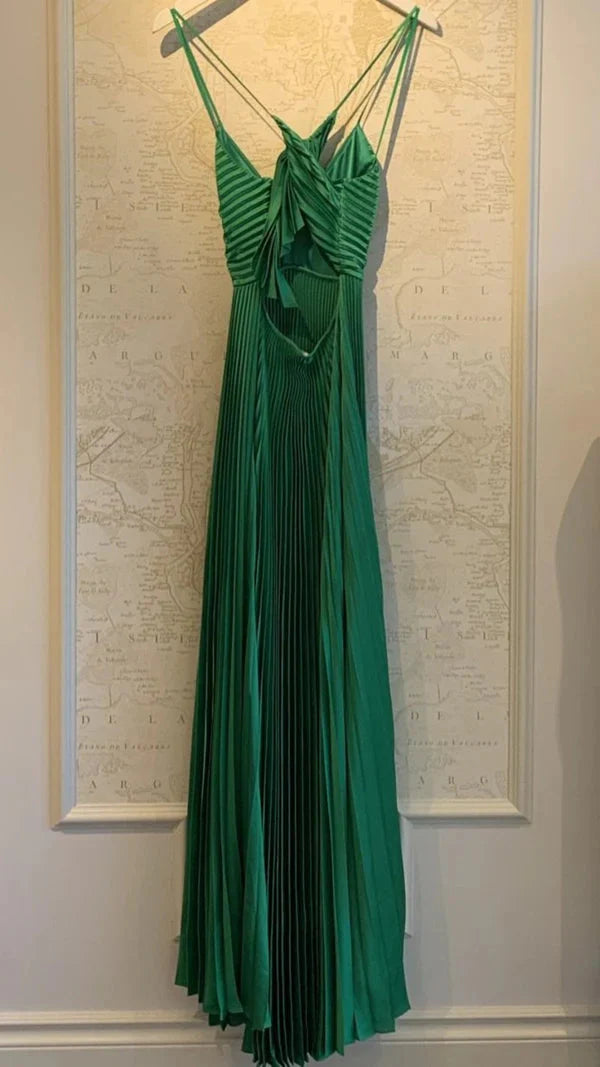 Green Long Pleated Prom Dresses
