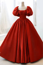 Green Sweet Elegant A-Line Long Satin Short Sleeves Prom Dress Evening Dress Birthday Dress Graduation Dress