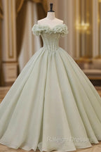 Green Long Prom Dress, Green Tulle Formal Sweet 16 Dress with Beading