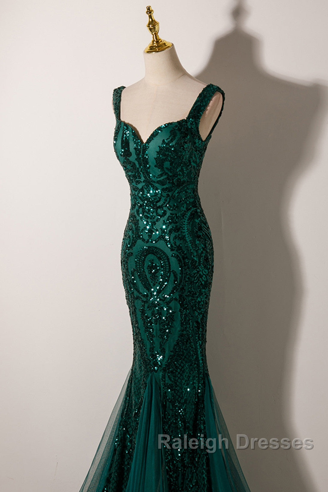 Green Mermaid Long Straps Sequins Long Prom Dresses Green Mermaid Prom Dresses