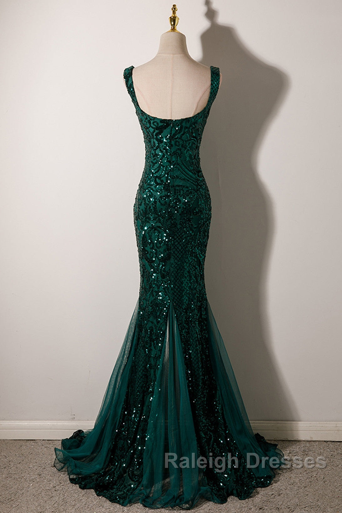Green Mermaid Long Straps Sequins Long Prom Dress, Green Mermaid Evening Dress