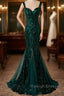 Green Mermaid Long Straps Sequins Long Prom Dress, Green Mermaid Evening Dress