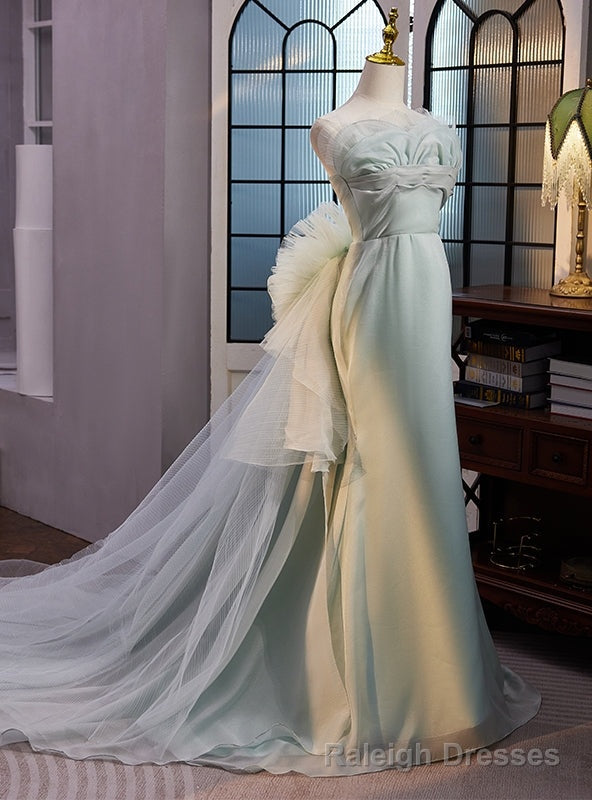 Green Mermaid Strapless Pleats Prom Dress