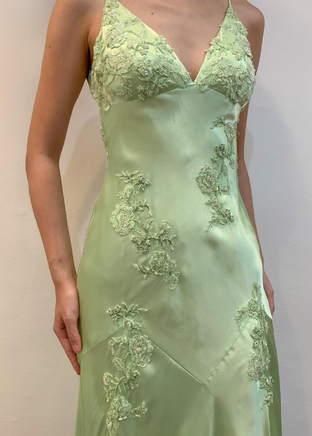 Green Mermaid V Neck Appliques Satin Open Back Prom Dresses Long Outfits