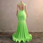 Green Mermaid V-NECK Prom Dresses Sequined Open Back Sleeveless Lace Crystal Formal Evening Party Gowns