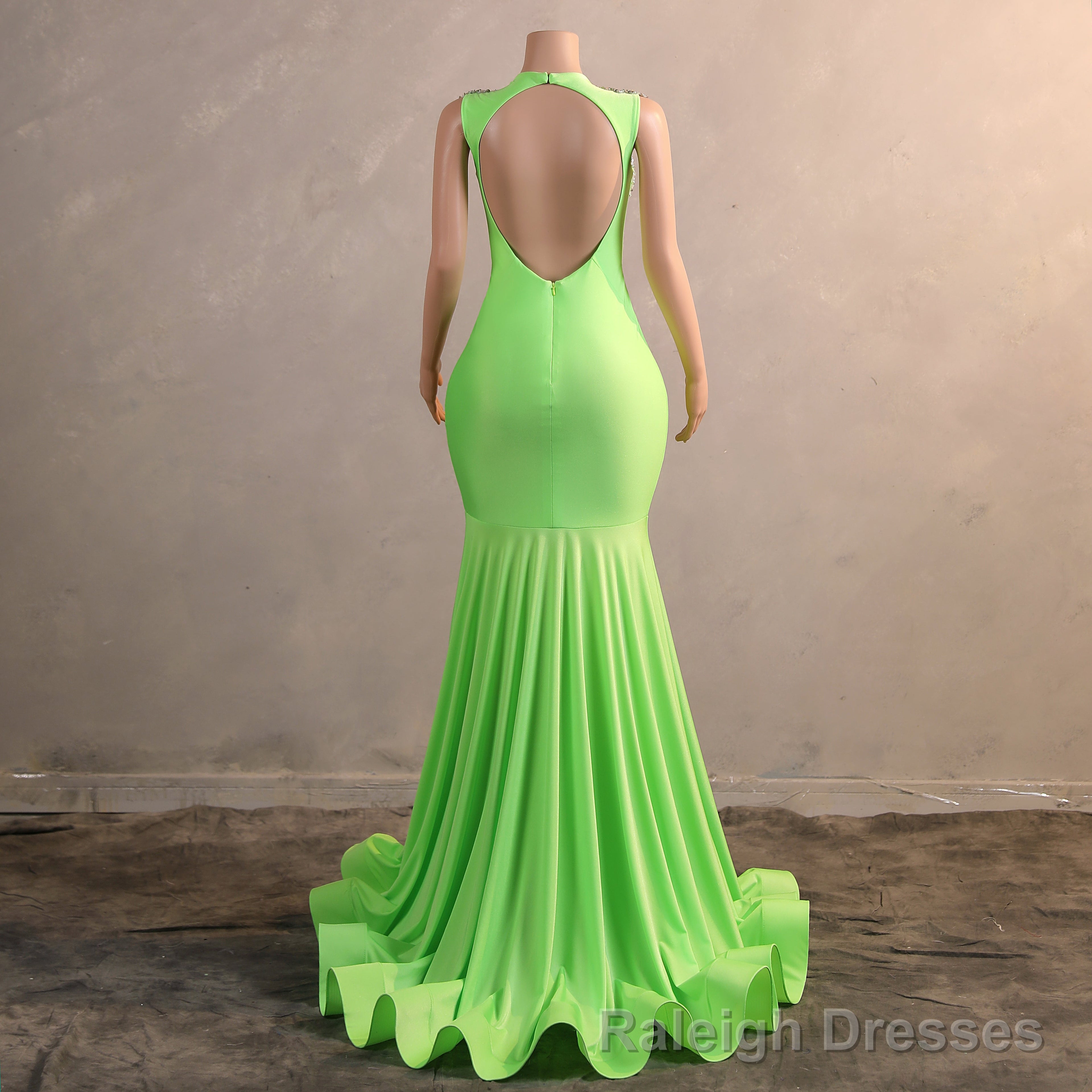 Green Mermaid V-NECK Prom Dresses Sequined Open Back Sleeveless Lace Crystal Formal Evening Party Gowns