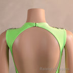 Green Mermaid V-NECK Prom Dresses Sequined Open Back Sleeveless Lace Crystal Formal Evening Party Gowns