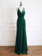 Green Mermaid Velvet Long Prom Dress, Green Formal Prom Dresses