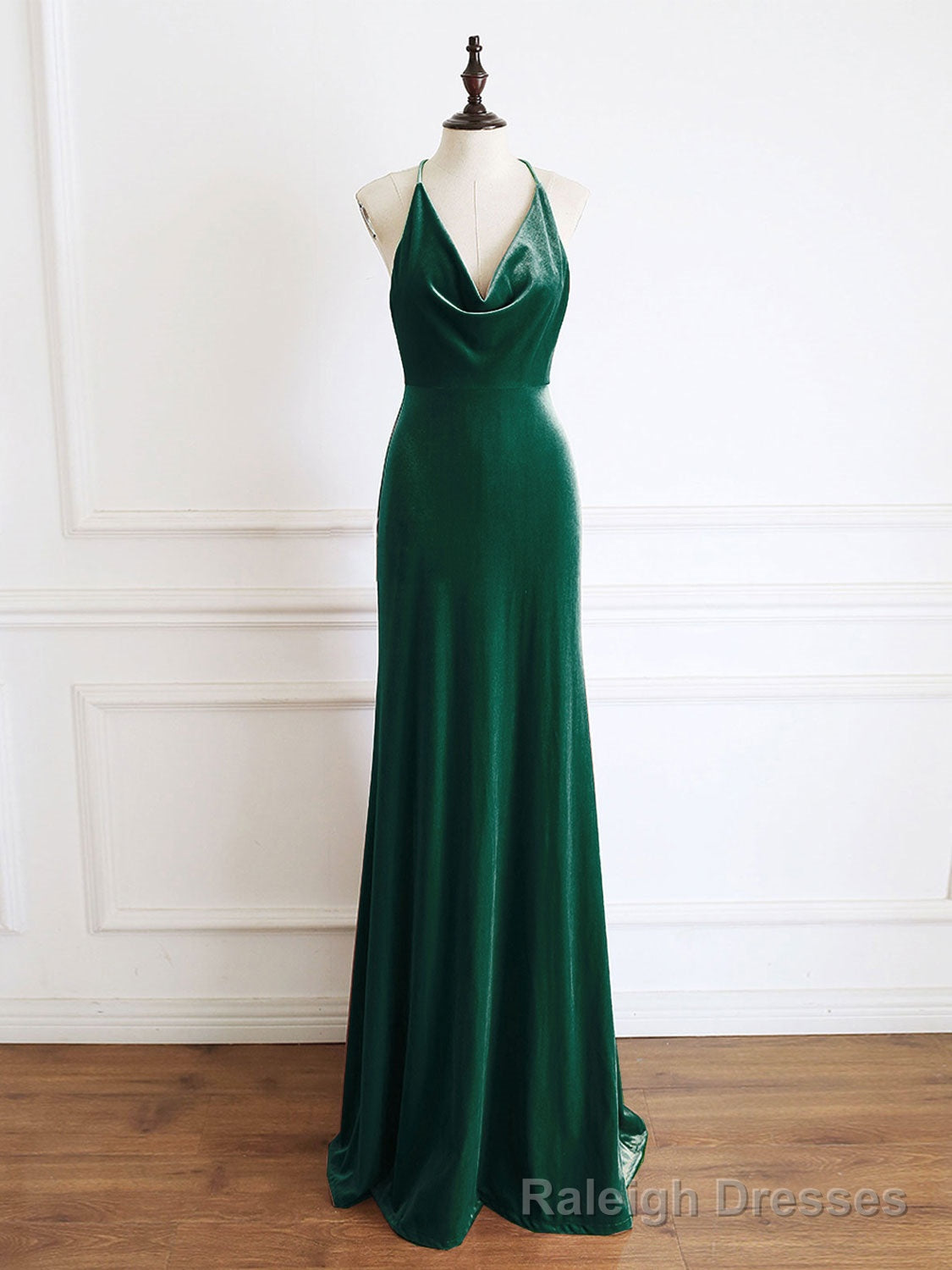 Green Mermaid Velvet Long Prom Dress, Green Formal Prom Dresses