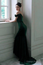 Green Mermaid Velvet Long Wedding Party Dress, Green Velvet Sweetheart Prom Dress