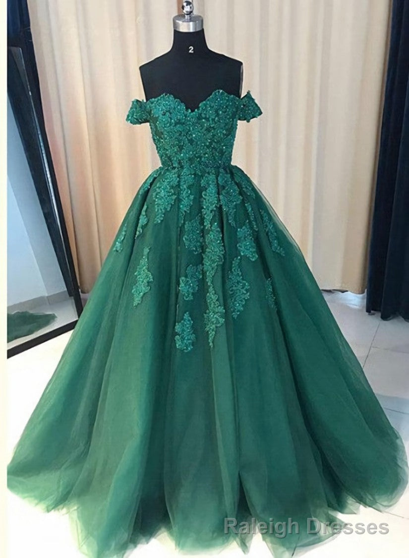 Green Off Shoulder Ball Gown Party Dress, Gorgeous Tulle Evening Formal Dress Secondary image