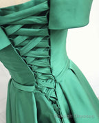 Green Off Shoulder Fashionable Long Prom Dress, Satin Long Prom Dress