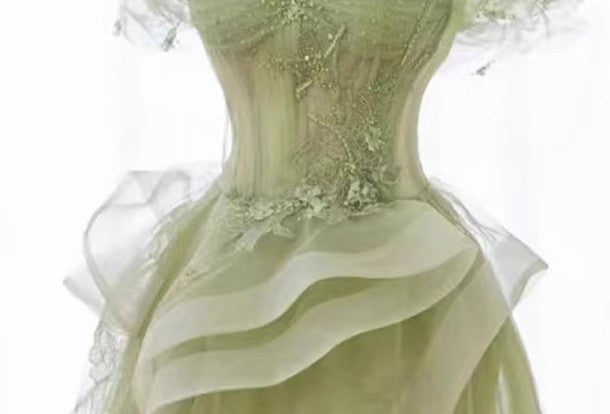Green Off Shoulder Lace Long Prom Dresses Green Prom Dresses