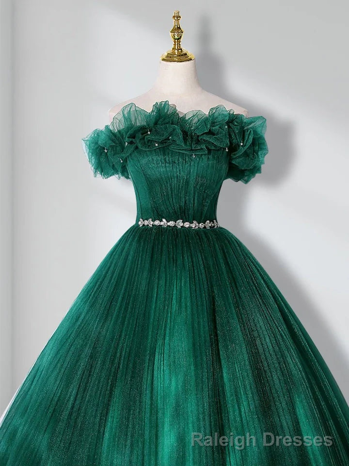 Green Off Shoulder Tulle Long Quinceanera Dresses Secondary image