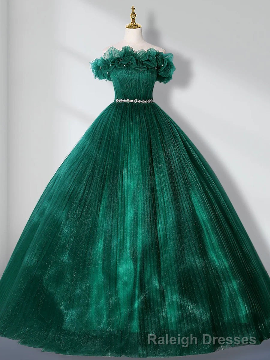 Green Off Shoulder Tulle Long Quinceanera Dresses Main image