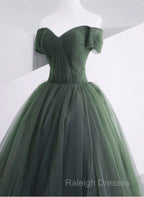 Green Off Shoulder Tulle Sweetheart Long Party Dress, Green Tulle Evening Dress Prom Dress