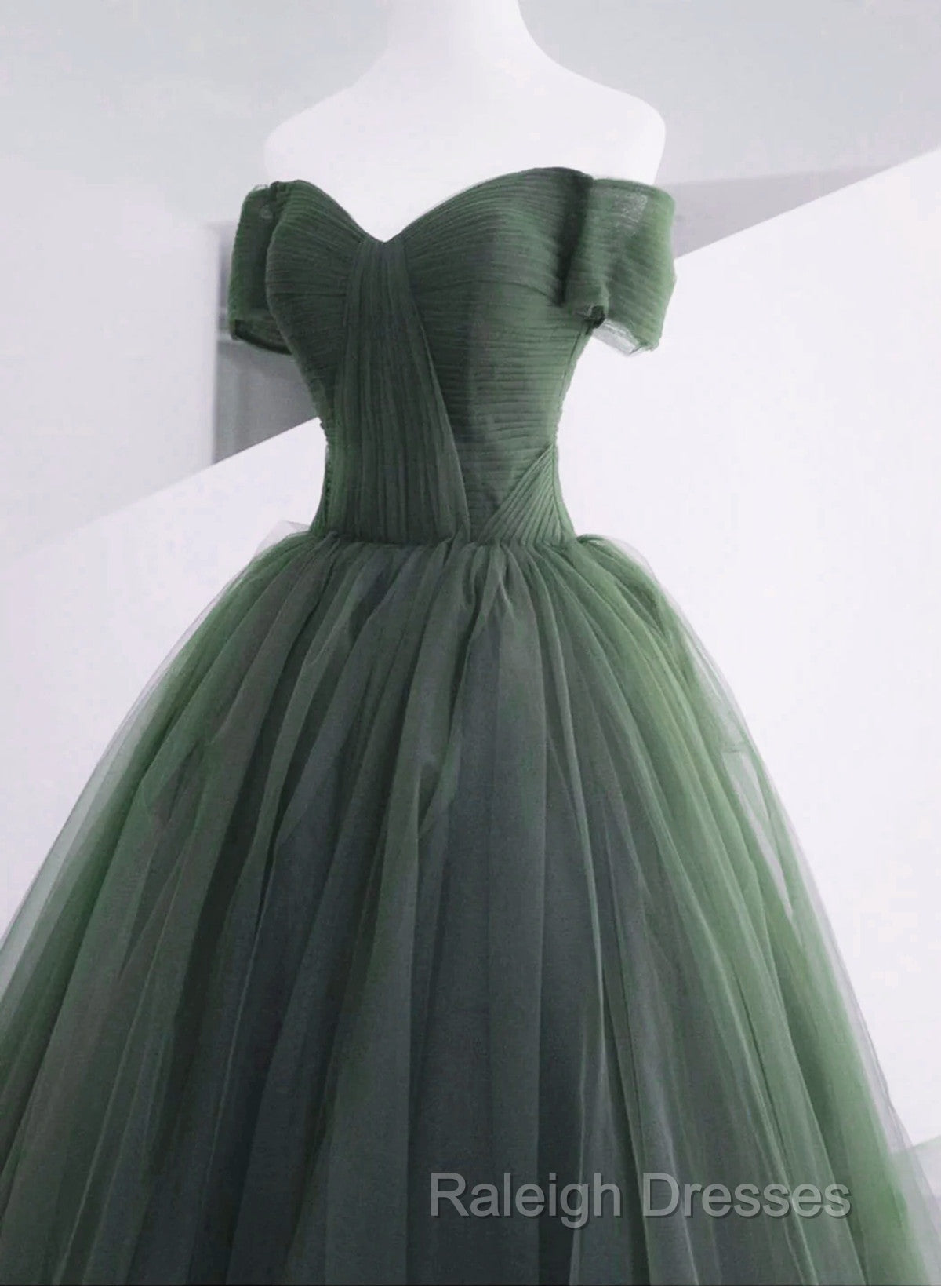 Green Off Shoulder Tulle Sweetheart Long Party Dress, Green Tulle Evening Dress Prom Dress