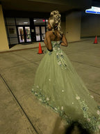 Green Strapless Prom Dresses Long With Appliques