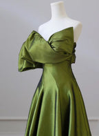 Green One-Shoulder Short Sleeves Backless Sweep Train Prom Dresses Green Prom Dresses