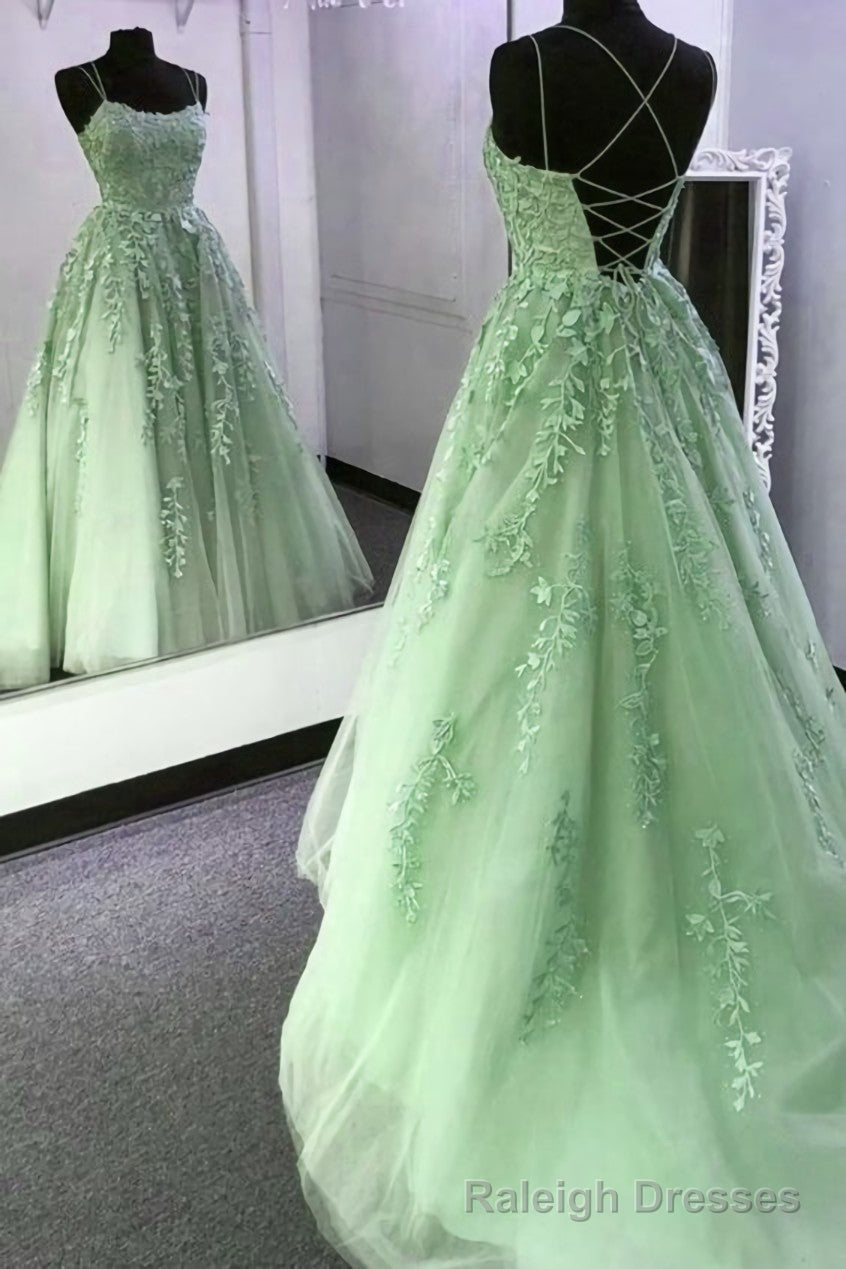 Green Prom Dresses Long A line Tulle Formal Evening Dress Main image