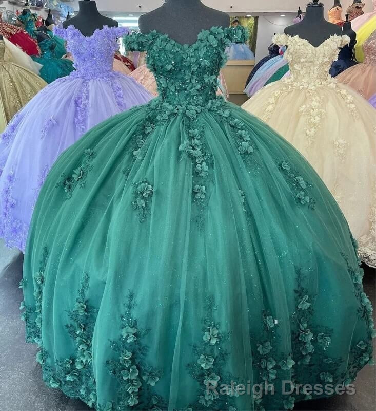 Green Quinceanera Dresses 3D Flower Applique Vestidos De 15 Anos Main image