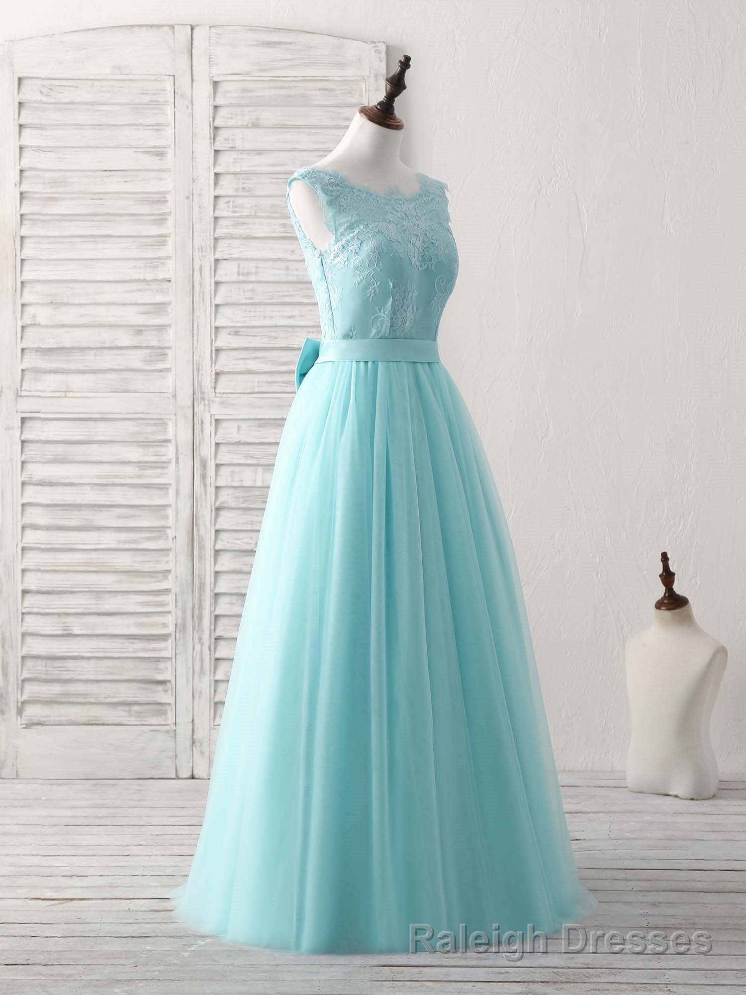 Green Round Neck Lace Tulle Long Prom Dress, Evening Dress Secondary image