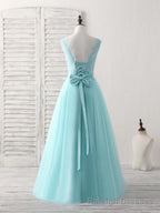 Green Round Neck Lace Tulle Long Prom Dress, Prom Dress