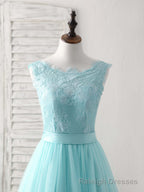 Green Round Neck Lace Tulle Long Prom Dress, Evening Dress