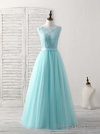 Green Round Neck Lace Tulle Long Prom Dress, Prom Dress