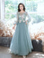 Green Round Neck Tulle Lace Long Prom Dress, Green Evening Dress