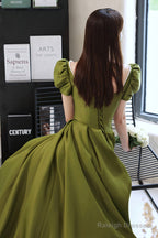 Green Saitn Long Prom Dresses, A-Line Evening Dresses