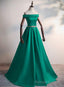 Green Satin A-line Long Off Shoulder Simple Prom Dress, Green Formal Dress Evening Dress