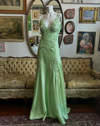 Green Satin A-Line Prom Dress Long Prom Dresses