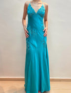 Green Satin A-Line Prom Dress Long Prom Dresses