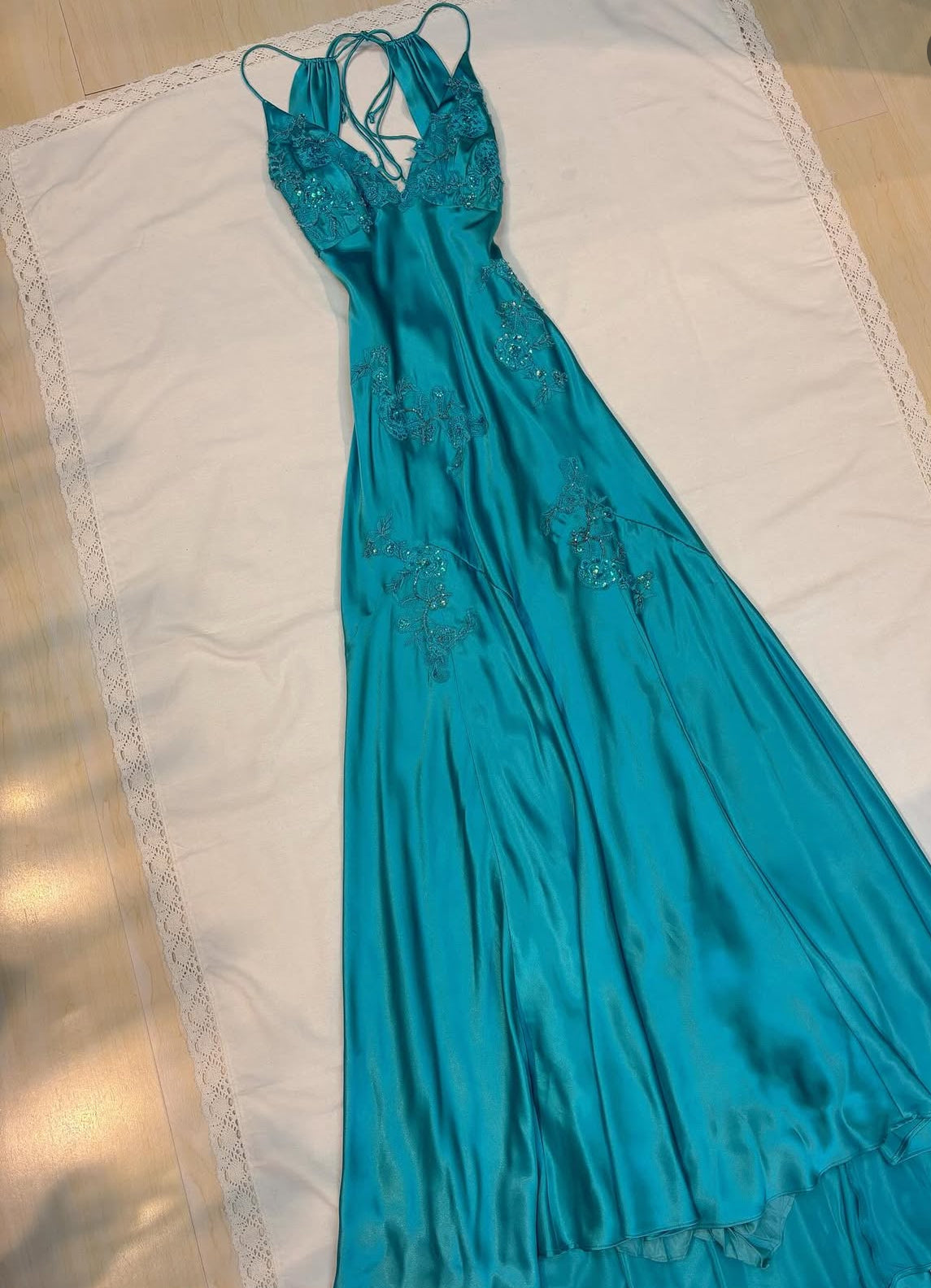 Green Satin A-Line Prom Dress Long Prom Dresses