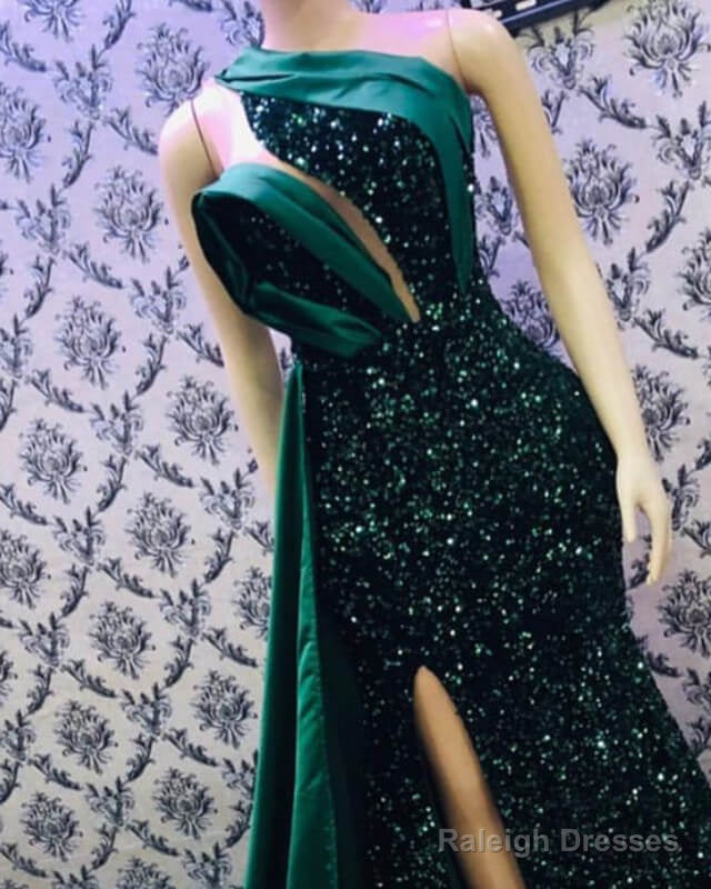 Green Satin And Sequin Prom Dresses Mermaid Secondary image