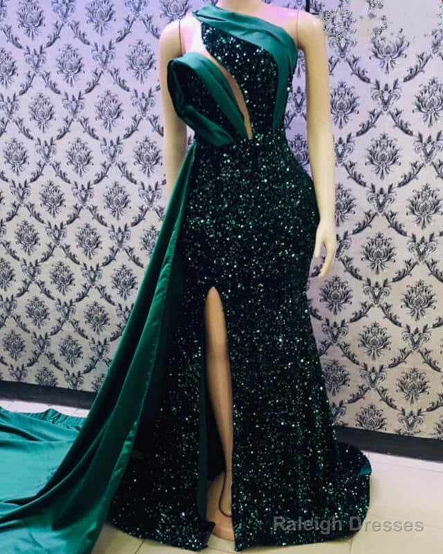 Green Satin And Sequin Prom Dresses Mermaid Main image