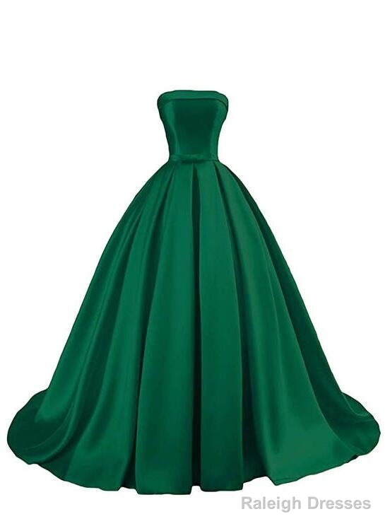 Green Satin Ball Gown Princess Evening Dress, Green Formal Dress Prom Dress Main image