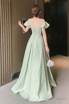 Green Satin Floor Length Prom Dress, Simple A-Line Evening Party Dress
