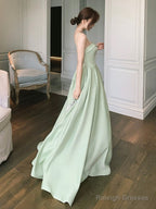 Green Satin Floor Length Prom Dress, Simple A-Line Evening Party Dress