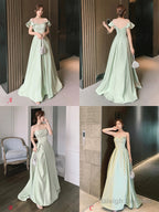 Green Satin Floor Length Prom Dress, Simple A-Line Evening Party Dress