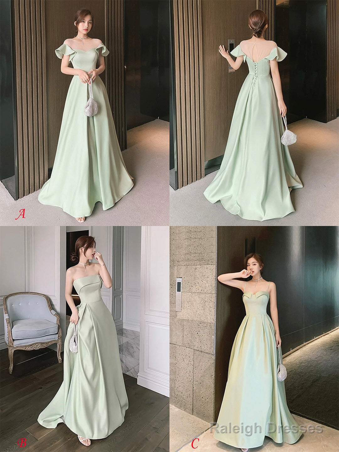 Green Satin Floor Length Prom Dress, Simple A-Line Evening Party Dress