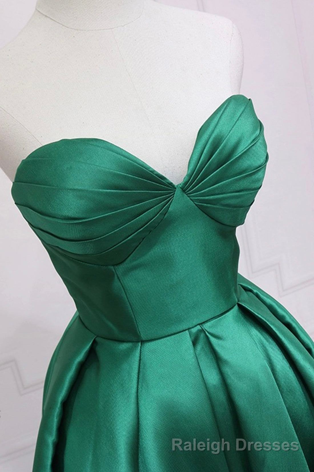 Green Satin High Low Prom Dress, Cute Sweetheart Neck Prom Prom Dress