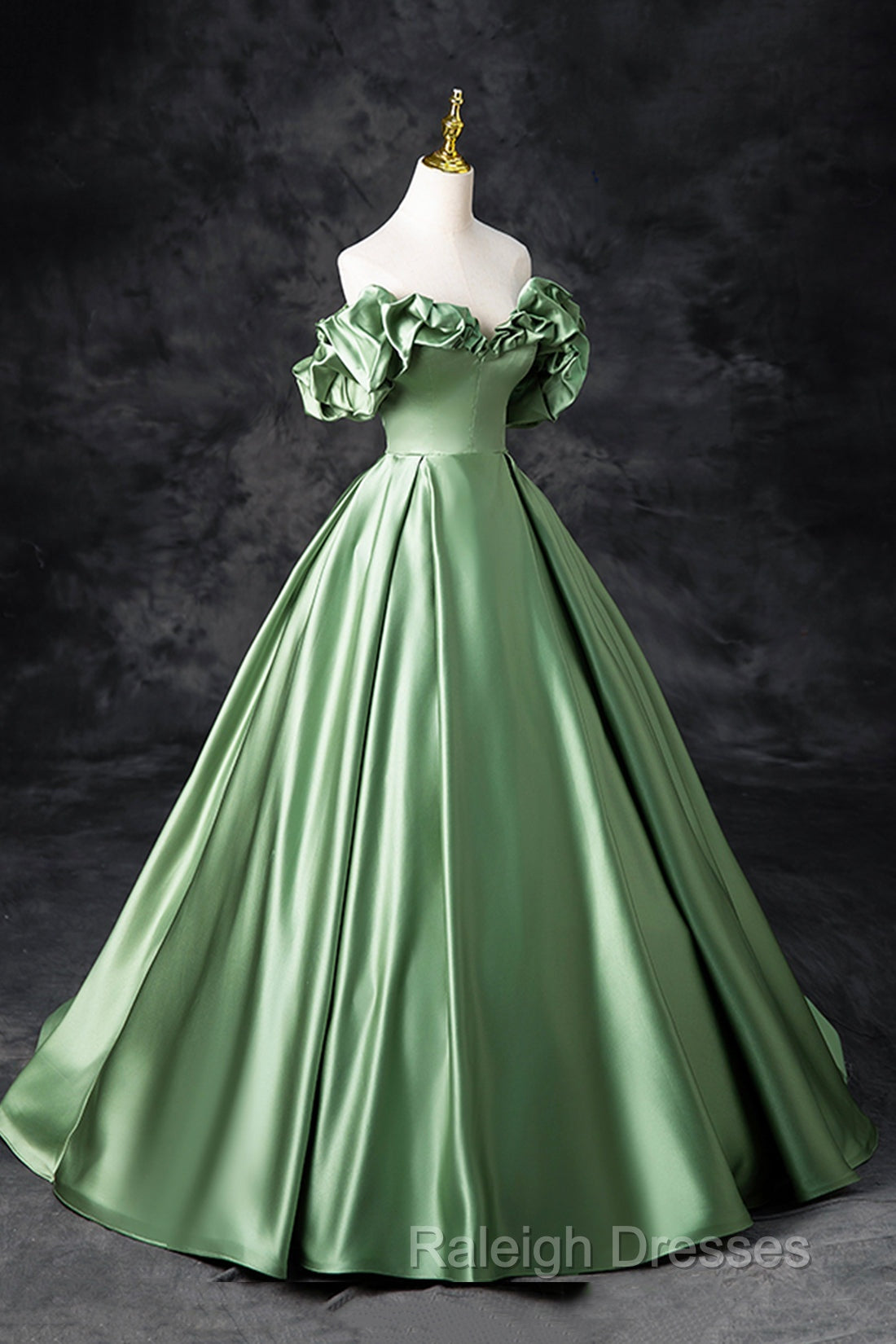 Green Satin Long A-Line Party Dress, Off The Shoulder Formal Evening Dress Secondary image